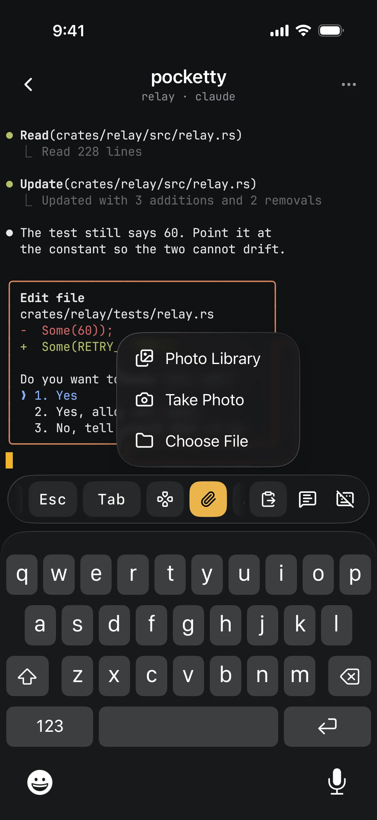 Attach from Photos, the camera or Files.
The path is typed for you.