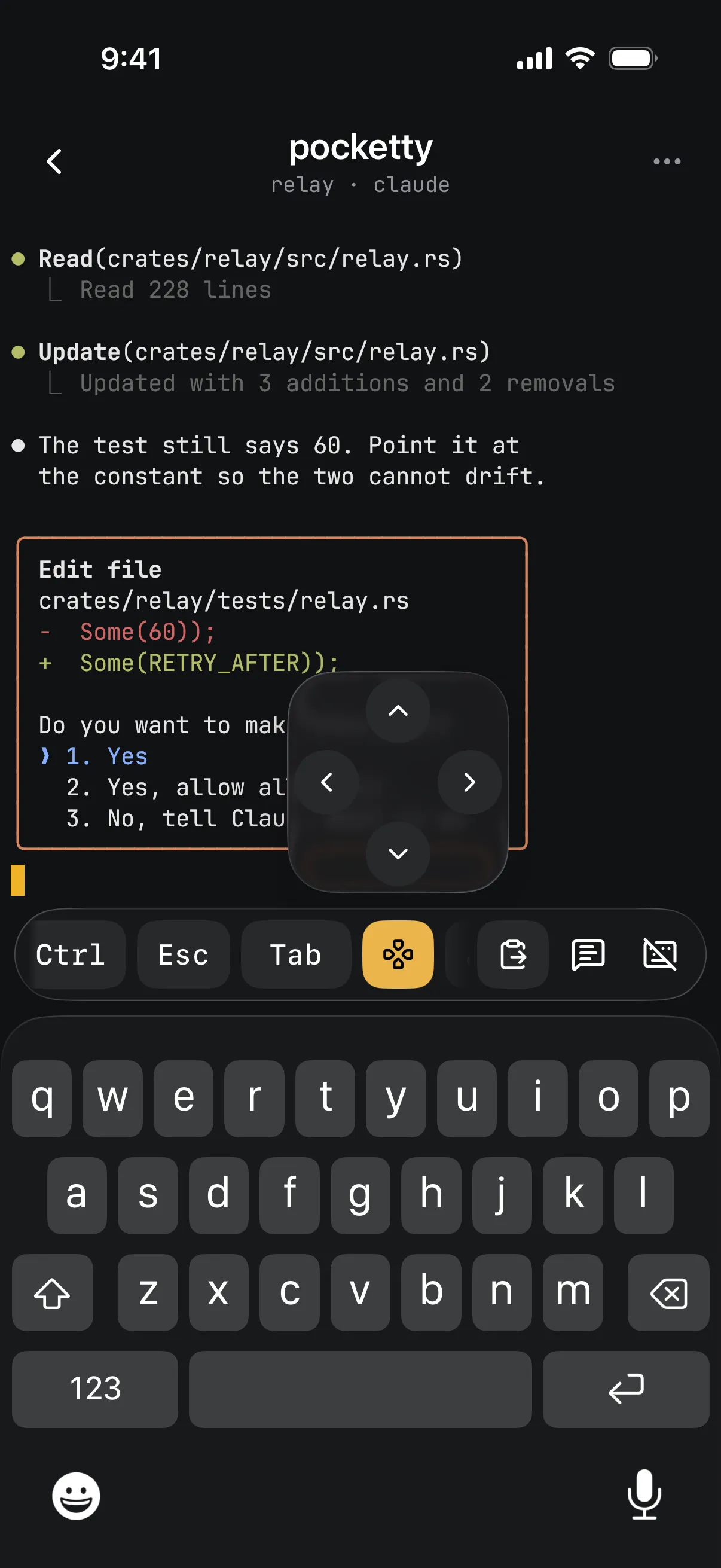 Ctrl, Esc, Tab, a d-pad and symbols,
right above the keyboard.